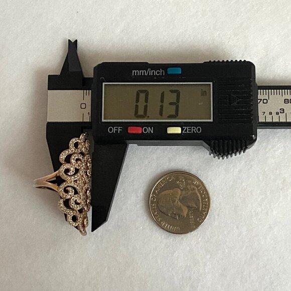 Rose Gold Plated Sterling Silver 925 Scrollwork White Sapphire Ring Sz 6.75 - Picture 15 of 16